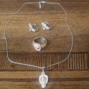 Modern Sterling Silver 14 Karat Gold Plated Earrings, Necklace ,Pendant& Ring